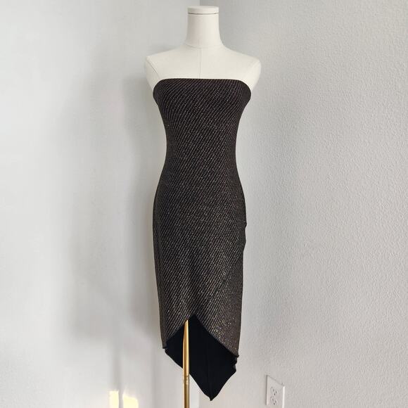 Vintage Y2K Hourglass Metallic Strapless Glitter Striped Bodycon Midi Dress XS - Picture 1 of 10